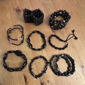 Black Beaded Bracelet Set Mixed Styles Costume Party Jewlery